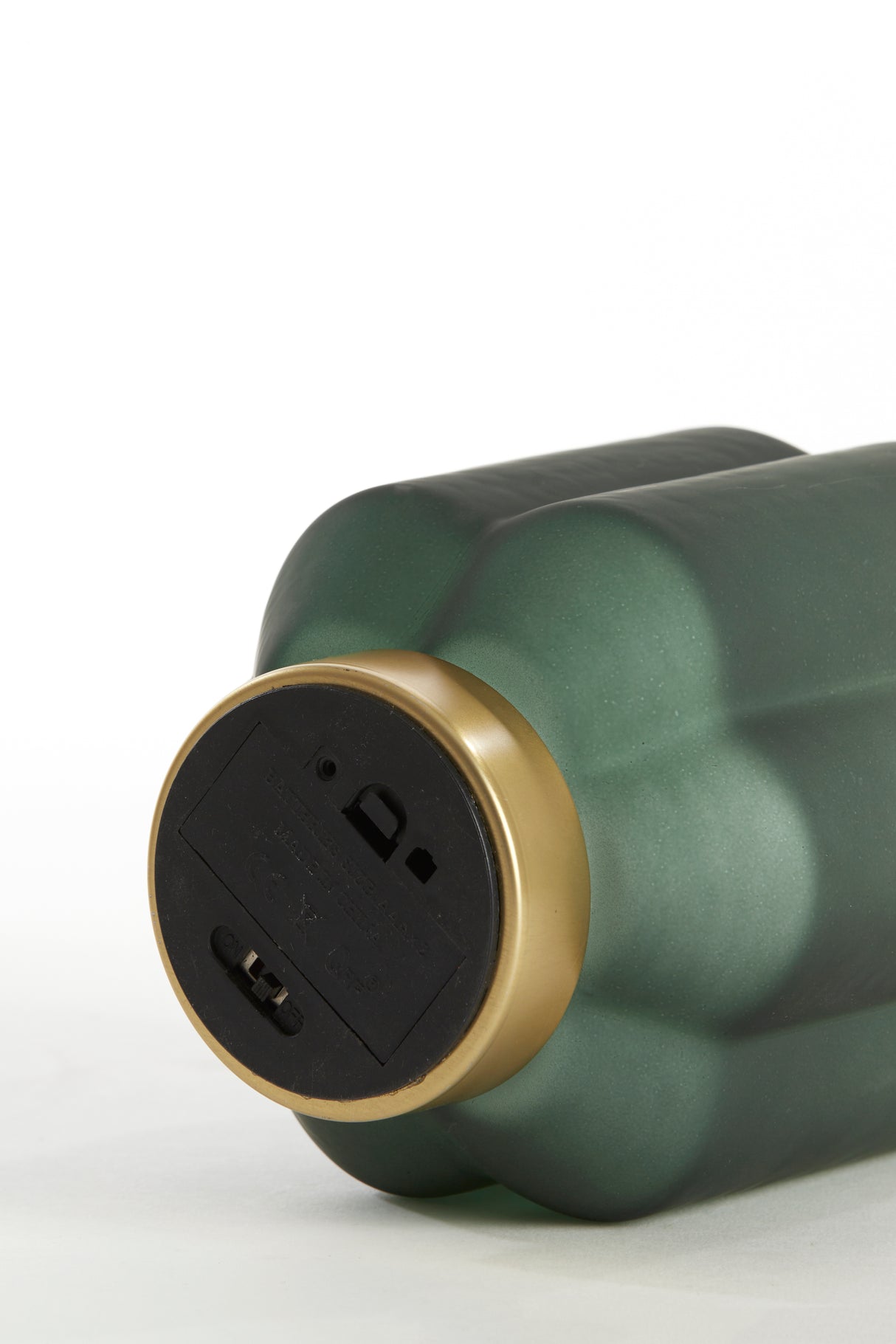 Elegant LED Table Lamp in Matte Dark Green Glass with Gold Accent