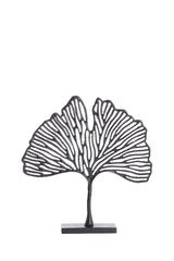 Black Leaf Sculpture on Base - 36x6x39 cm
