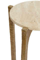 Set of 2 Elegant Kanae Coffee Tables in Travertine Sand and Antique Bronze