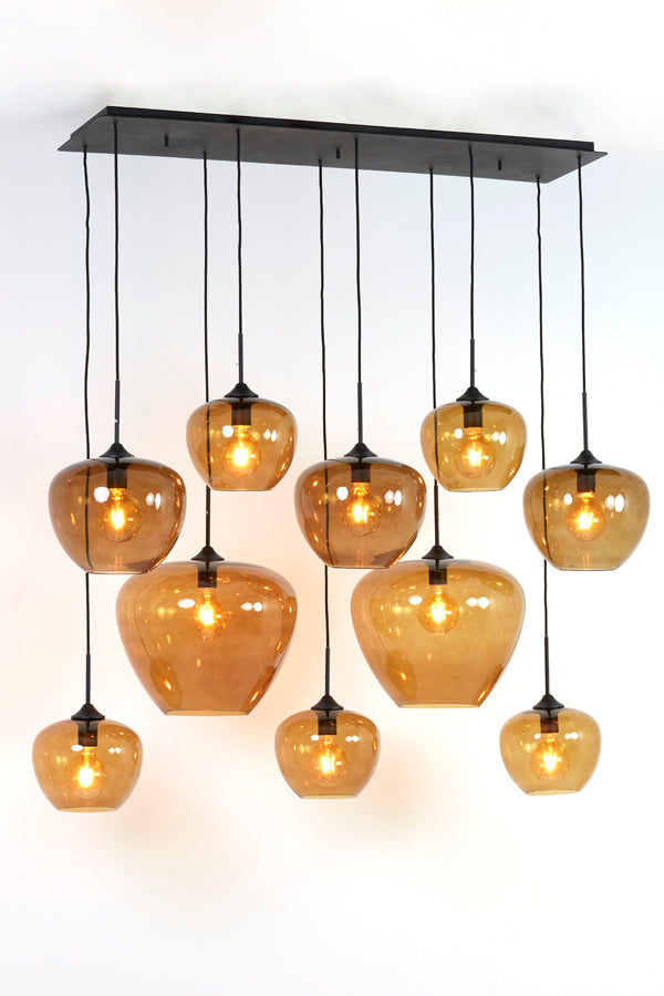 Elegant 10-Light Pendant Lamp with Brown Glass and Matte Black Frame (120x60x110 cm)