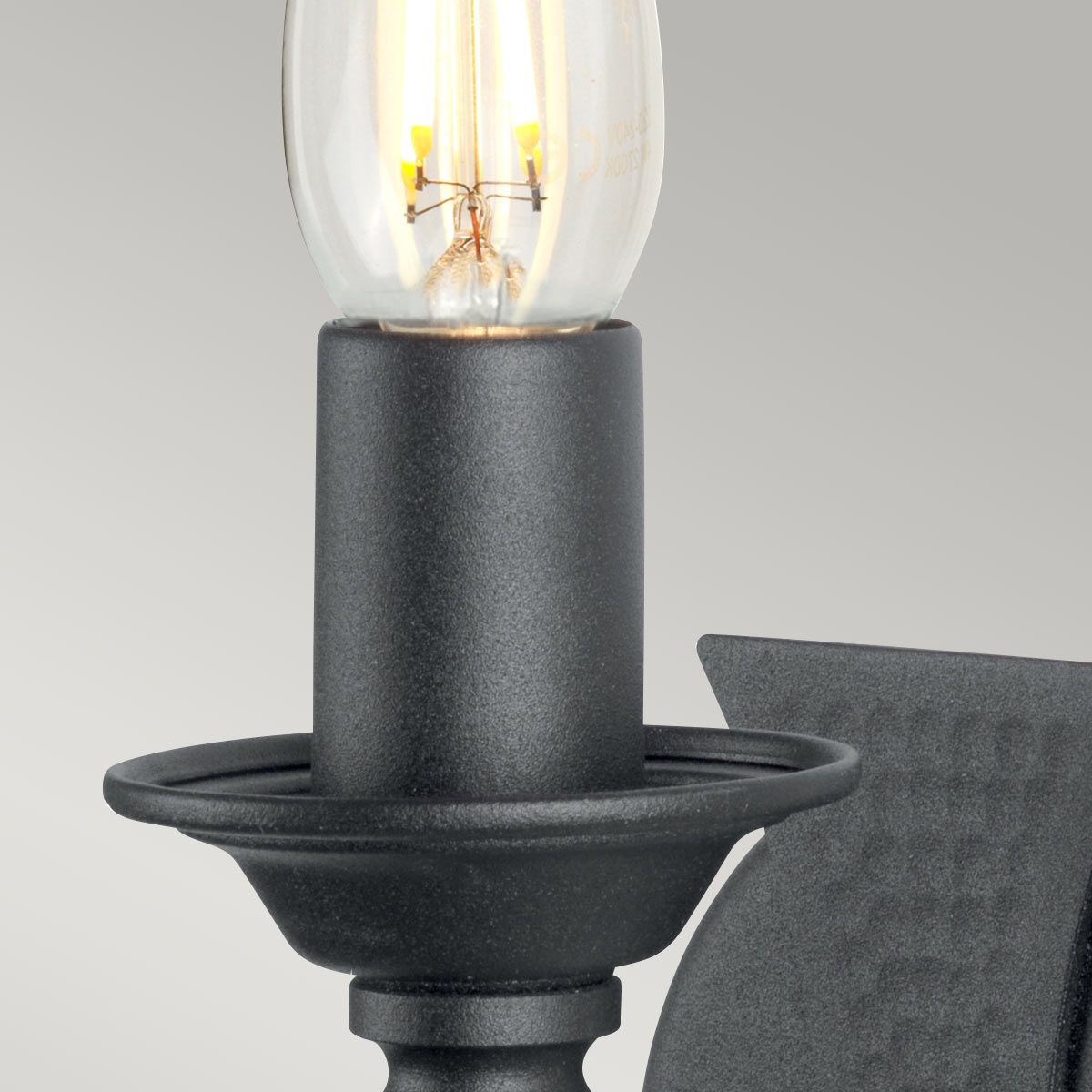 Saxon Single Candle-Style Wall Light in Black Wrought Iron