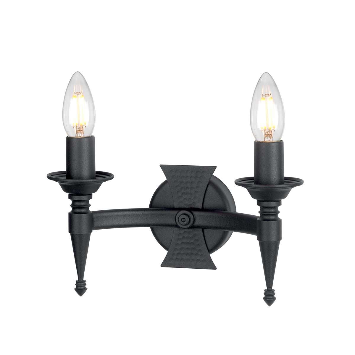Saxon Double Wall Sconce in Black Wrought Iron