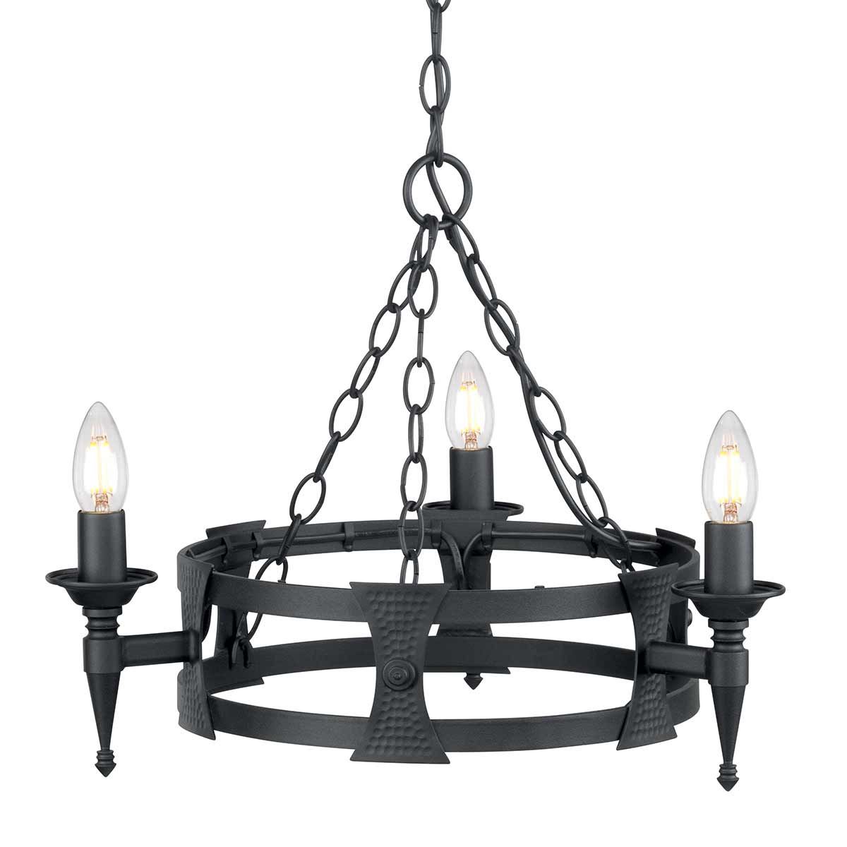 Medieval Elegance 3-Light Black Iron Chandelier