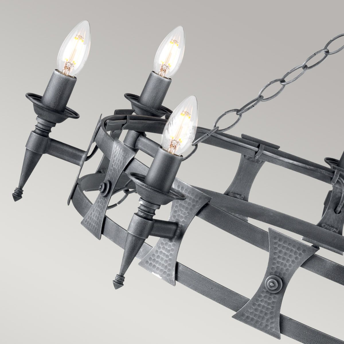 Elegance in Iron: Eight-Light Saxon Chandelier in Black and Silver