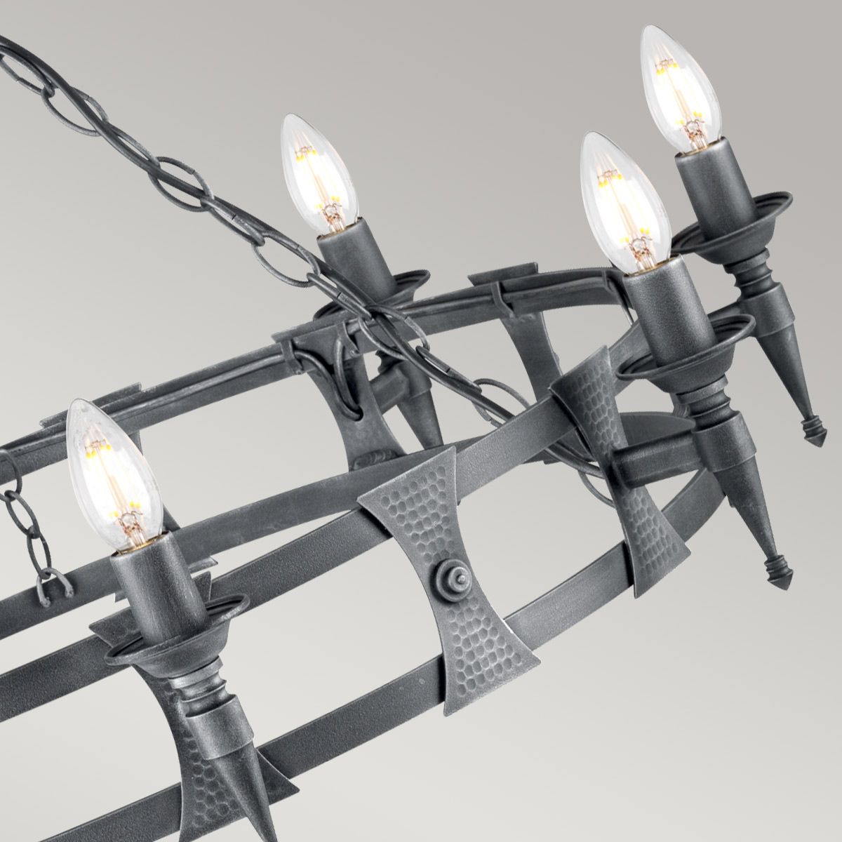 Elegance in Iron: Eight-Light Saxon Chandelier in Black and Silver