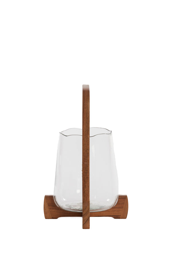 Title: Anosy Glass Hurricane Candle Holder with Wood Base (Ø21.5 x 35 cm)