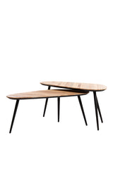 Set of 2 Rustic Coffee Tables - Natural Viejo Wood & Black Finish, Sizes 84x39x34cm & 84x39x39cm