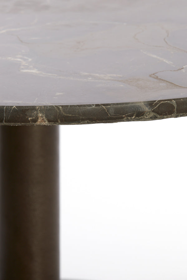 Elegant Dark Brown Marble Side Table - Ø48x53 cm