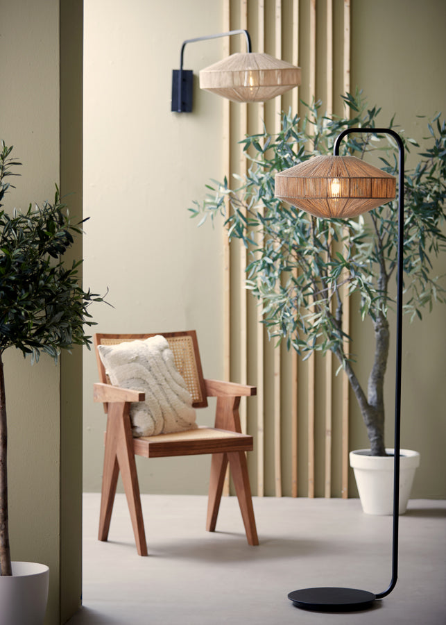 Lyra Natural and Matte Black Floor Lamp, 43x164 cm