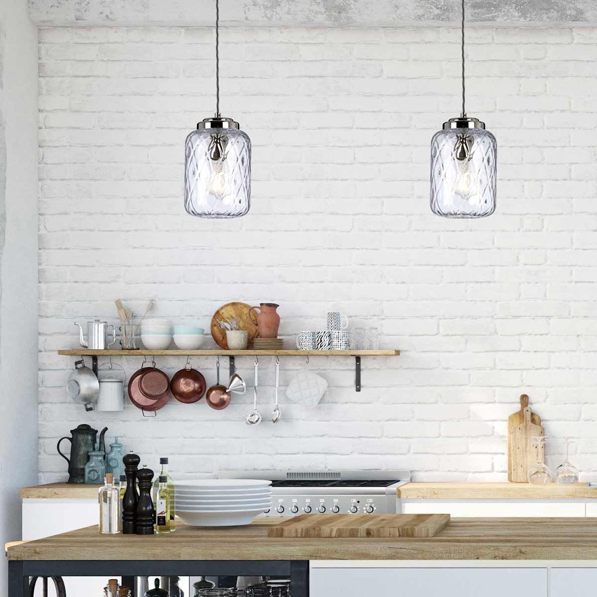 Elegant Polished Nickel Glass Pendant Light