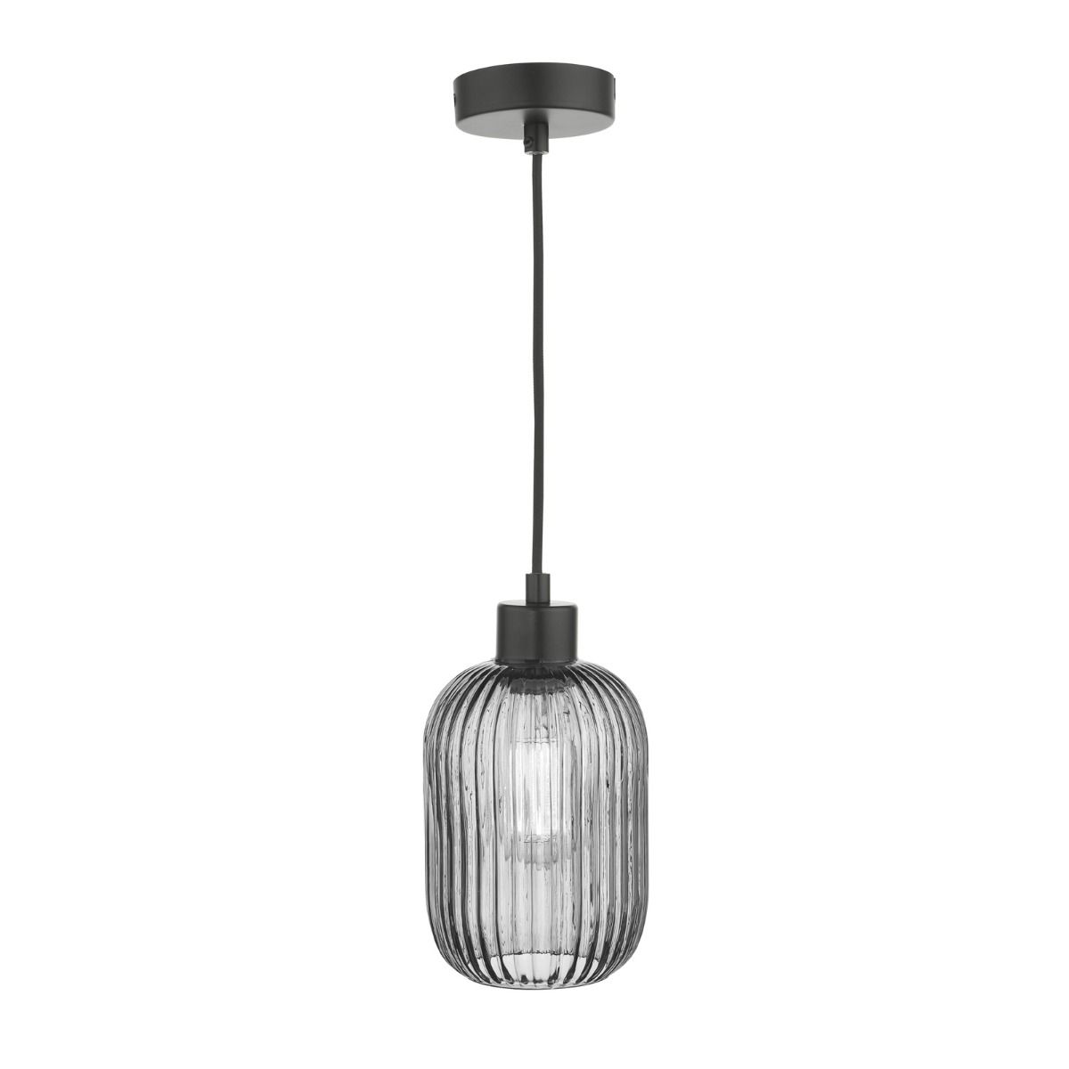 Sawyer Pendant Matt Black and Smoked Ribbed Glass
