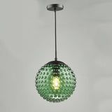 Hobnail Pendant Matt Black & Green Glass