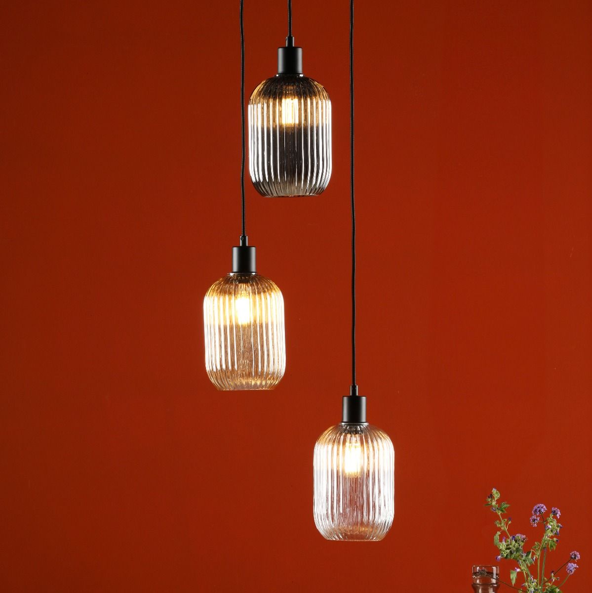 3 Light Matt Black E27 Suspension Cluster