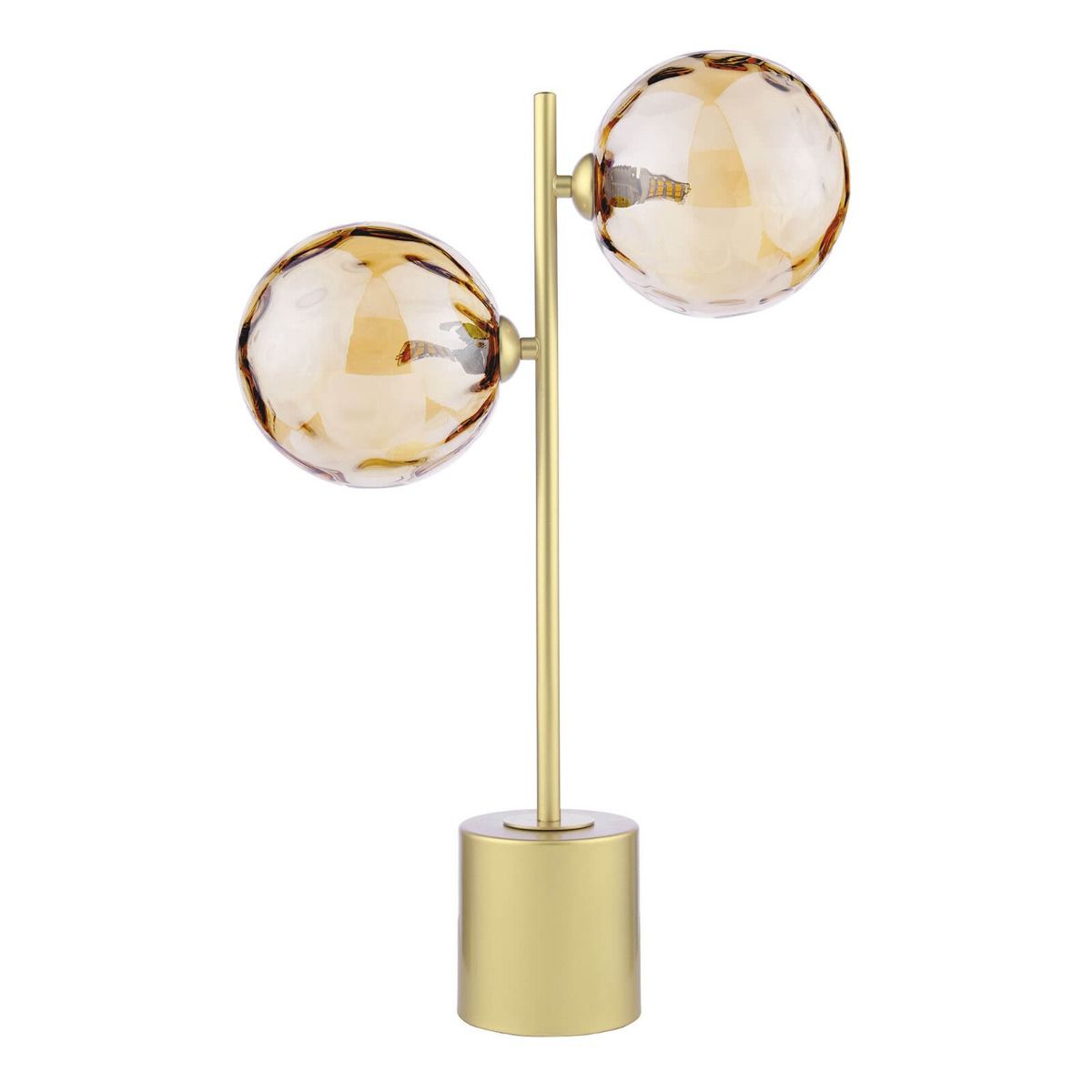 Spiral 2 Light Table Lamp Matt Gold With Amber Dimpled Glass