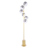 Spiral 6 Light Floor Lamp Matt Gold With Smoked/Clear Ribbed Glass