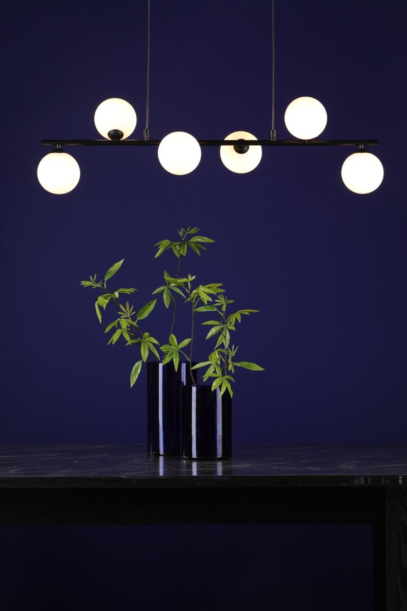 Spiral 6 Light Bar Pendant Matt Black With Opal Glass