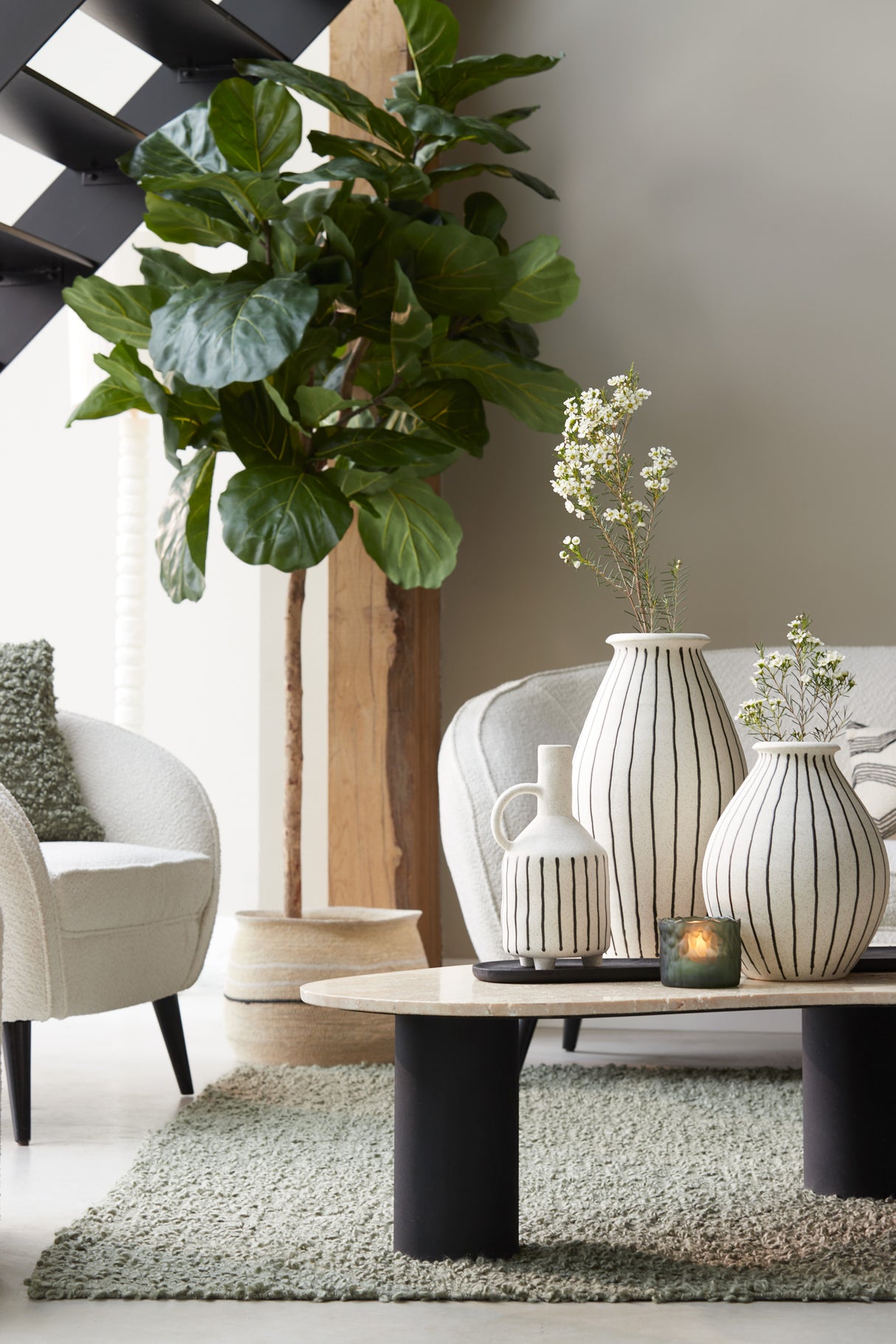 Artisan Dipped Ceramic Vase - Cream & Black Finish