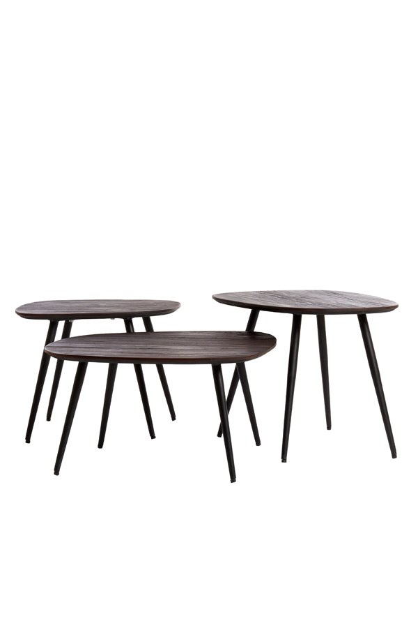 Rustic Nesting Coffee Tables Set of 3 in Distressed Wood and Black Metal