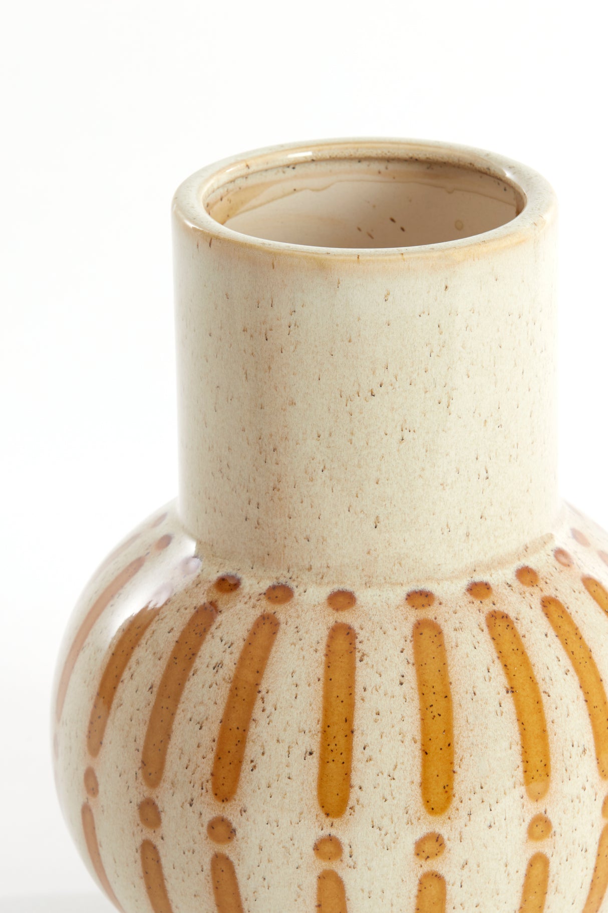 Elegant Ceramic Vase Ø19x25 cm in Shiny Cream and Brown Tones