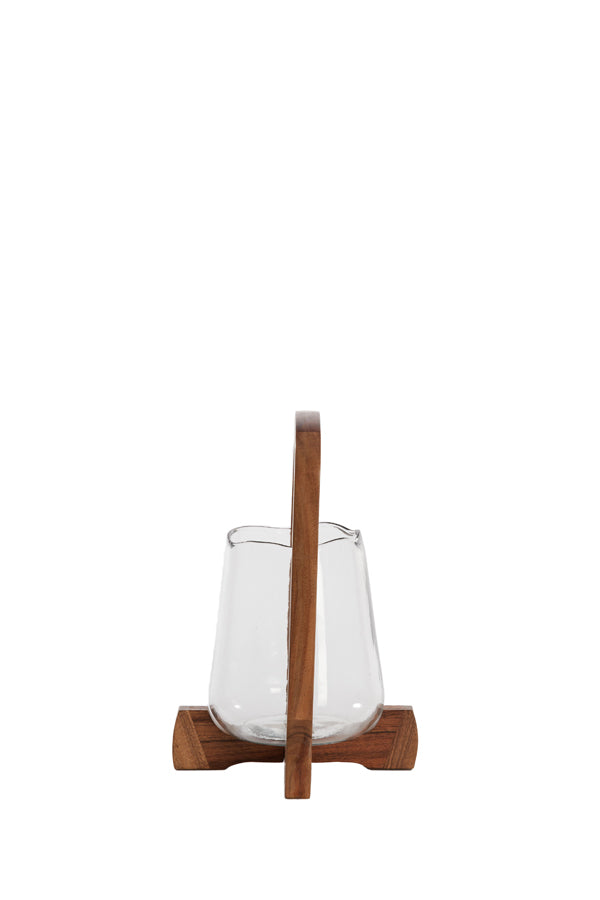 Glass Hurricane Lantern with Natural Wood Base, Ø18x26.5 cm