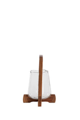 Glass Hurricane Lantern with Natural Wood Base, Ø18x26.5 cm