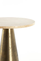 Round Ynez Side Table in Travertine Sand with Antique Bronze Base - 36x51 cm