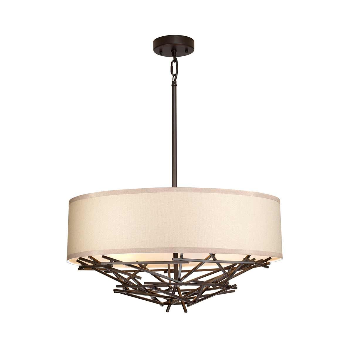 Olde Bronze Taiko Pendant with Linen Shade - 4 Light Cluster