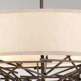 Olde Bronze Taiko Pendant with Linen Shade - 4 Light Cluster
