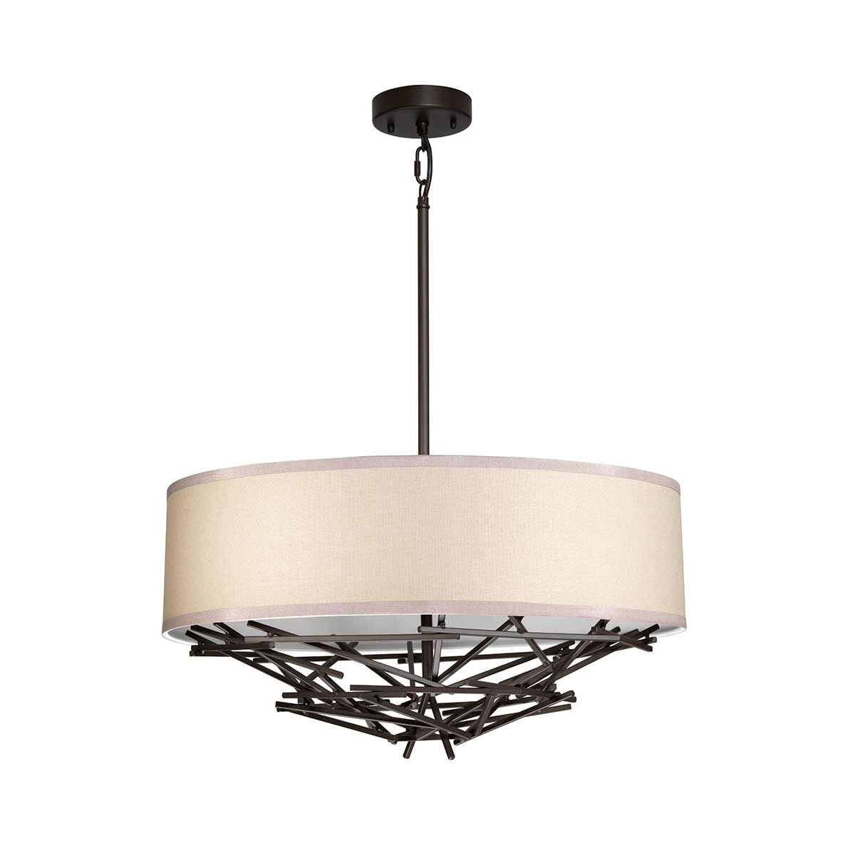 Olde Bronze Taiko Pendant with Linen Shade - 4 Light Cluster