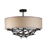 Olde Bronze Taiko Pendant with Linen Shade - 4 Light Cluster