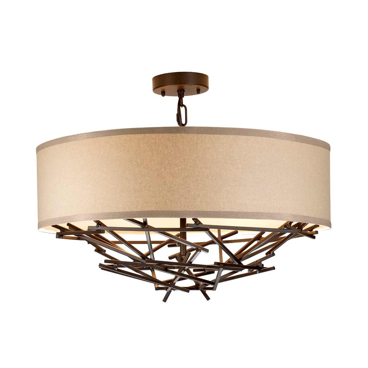 Olde Bronze Taiko Pendant with Linen Shade - 4 Light Cluster