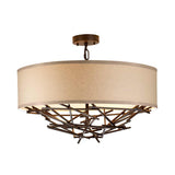 Olde Bronze Taiko Pendant with Linen Shade - 4 Light Cluster