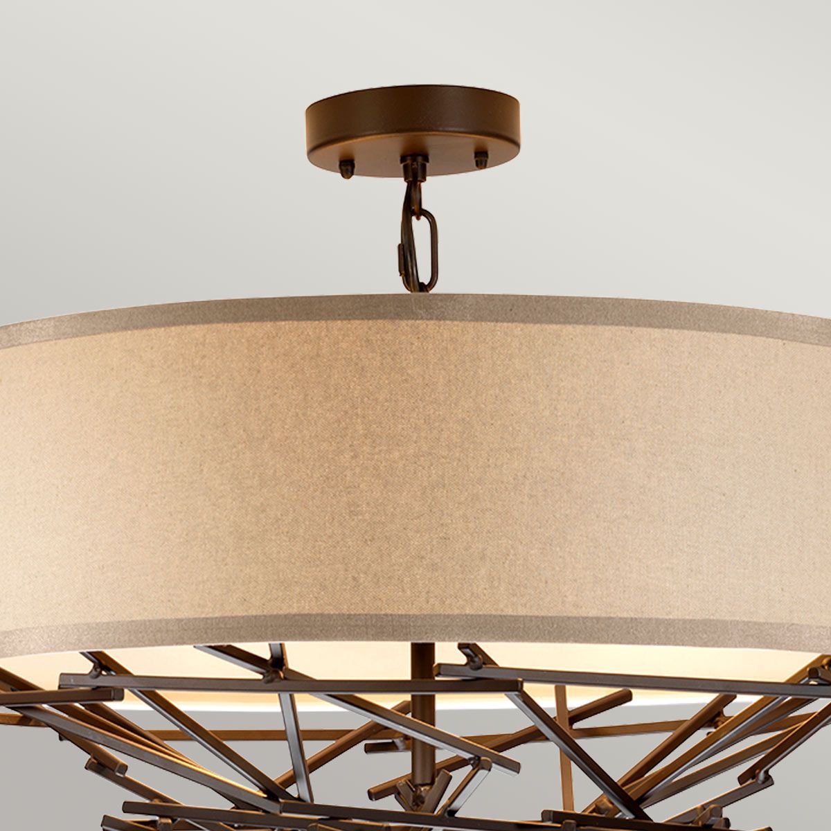 Olde Bronze Taiko Pendant with Linen Shade - 4 Light Cluster