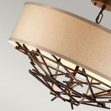 Olde Bronze Taiko Pendant with Linen Shade - 4 Light Cluster