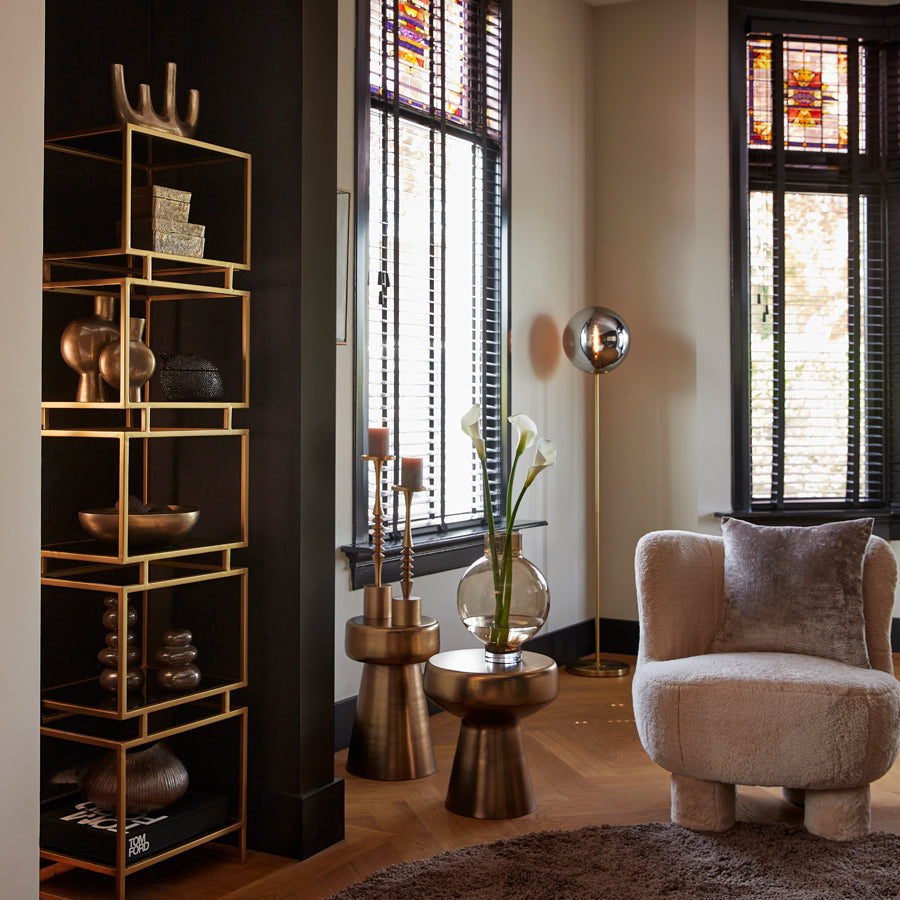 Elegant Medina Glass Floor Lamp - Smoke and Gold Finish, 160 cm