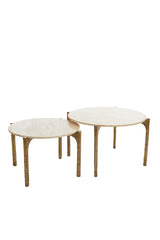 Set of 2 Elegant Kanae Coffee Tables in Travertine Sand and Antique Bronze
