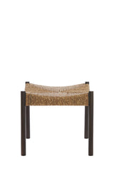 Rustic Delis Wooden Stool with Seagrass Accent, 44x44x40 cm, Dark Brown Finish