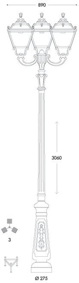 Tobia Nebo Ofir 3L E27 (No Lamp) Assembled, Classic Post Lantern, Black/Clear