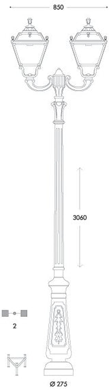 Tobia Nebo Ofir 2L E27 (No Lamp) Assembled, Classic Post Lantern, Black/Clear