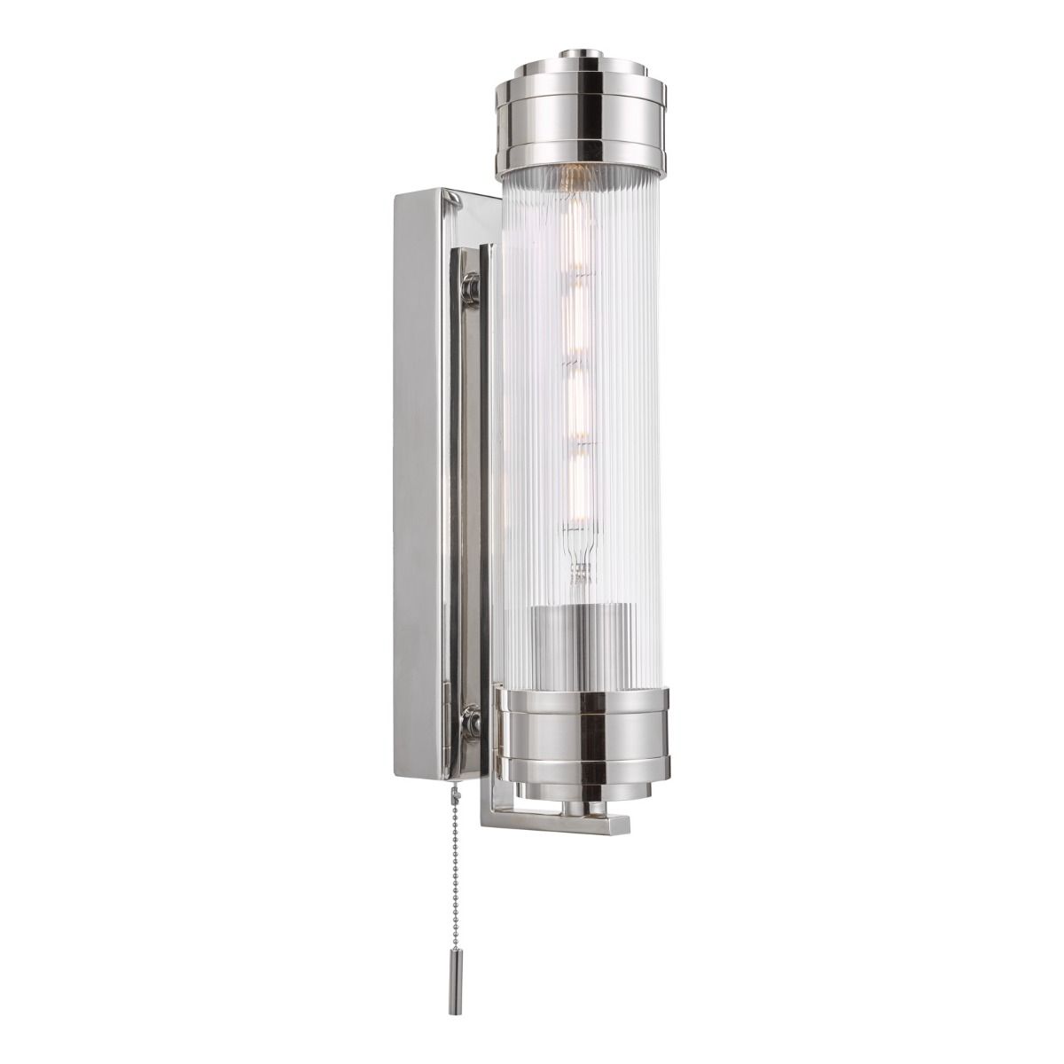 Tommaso Bathroom Wall Light Polished Nickel and Ribbed Glass IP44