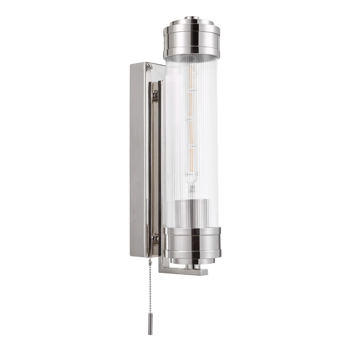 Tommaso Bathroom Wall Light Polished Nickel and Ribbed Glass IP44