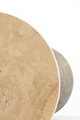 Round Ynez Side Table in Travertine Sand with Antique Bronze Base - 36x51 cm
