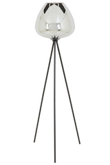 Tripod Floor Lamp with Smoked Glass Shade and Matte Black Finish, Ø42x146 cm Mayson