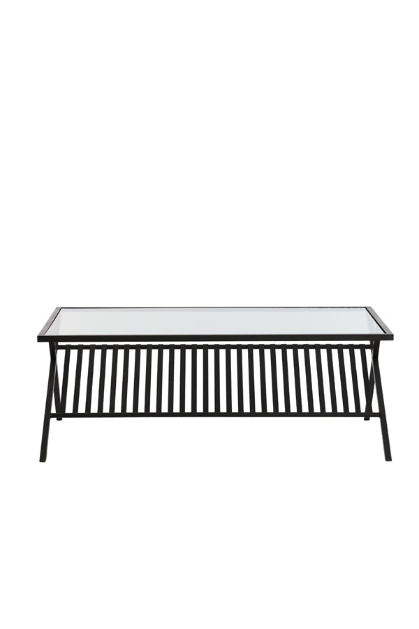 Sleek Ezra Glass Coffee Table - 110x70x40 cm in Clear and Matte Black