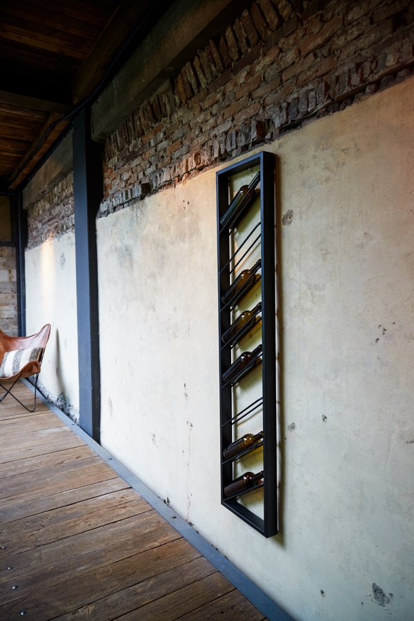Vertical Elegance: Black Metal Wine Rack for 8 Bottles