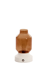Opal Glass LED Table Lamp Ø11x19 cm - Brown and Cream Elegance