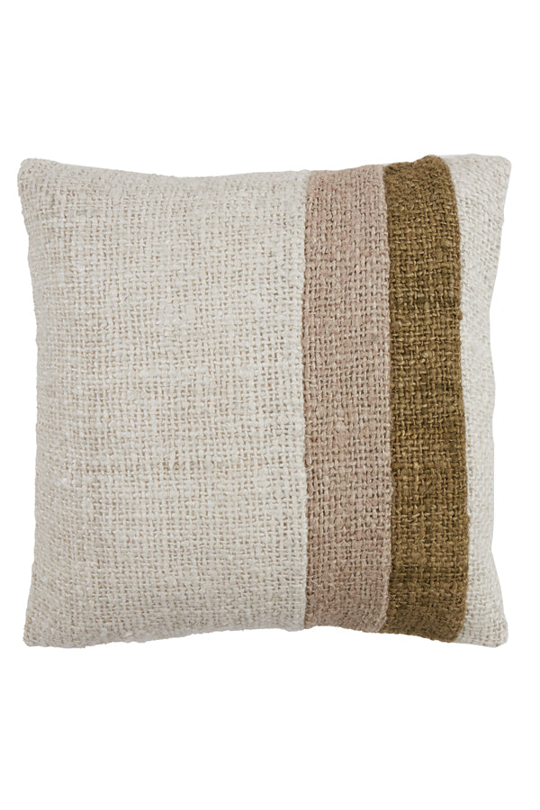 Title: Elegant Surrey Cushion 45x45 cm in White, Green, and Beige Tones