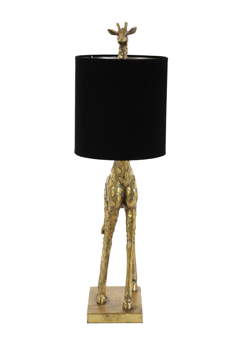 Giraffe-Themed Bronze Table Lamp with Black Velvet Shade, 28x20x68 cm