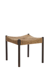 Rustic Delis Wooden Stool with Seagrass Accent, 44x44x40 cm, Dark Brown Finish