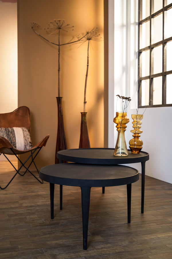 Elegant Tobias Black Nesting Coffee Tables - Set of 2 (Ø64x39 cm & Ø75x44 cm)